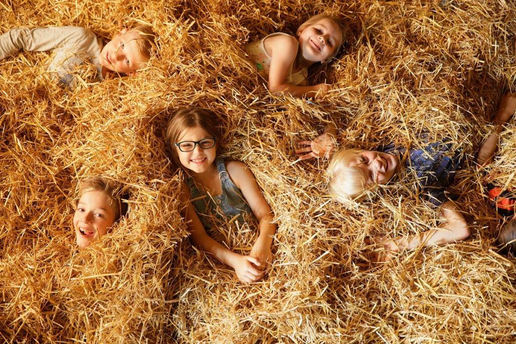 Spielende Kinder im Stroh