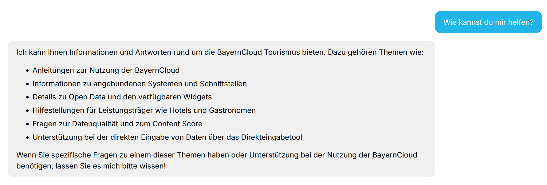 Screenshot mit der Antwort zur Frage "Wie kannst du mir helfen?"