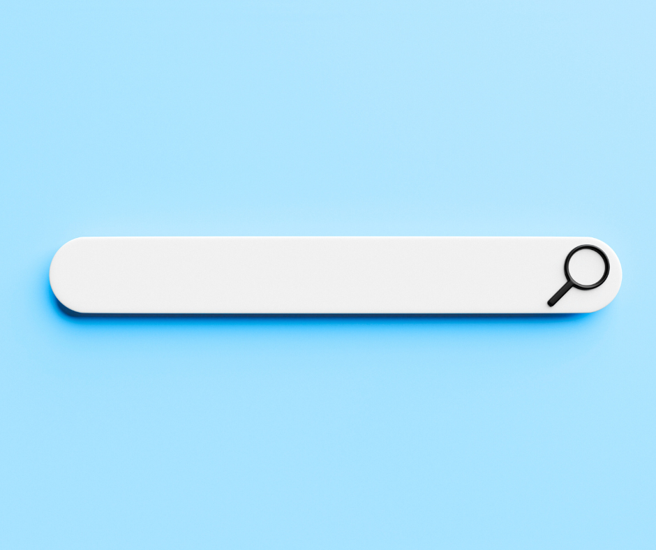 Minimalistische Suchleiste auf blauem Hintergrund mit einer Lupe auf der rechten Seite, die eine Suchfunktion symbolisiert.