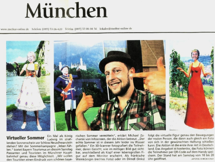 12_AR_DOOH_2014_Quelle_Münchner_Merkur Zeitungsausschnitt aus dem Münchner Merkur mit einem Artikel zur Augmented Reality-Aktion im Münchner Hauptbahnhof
