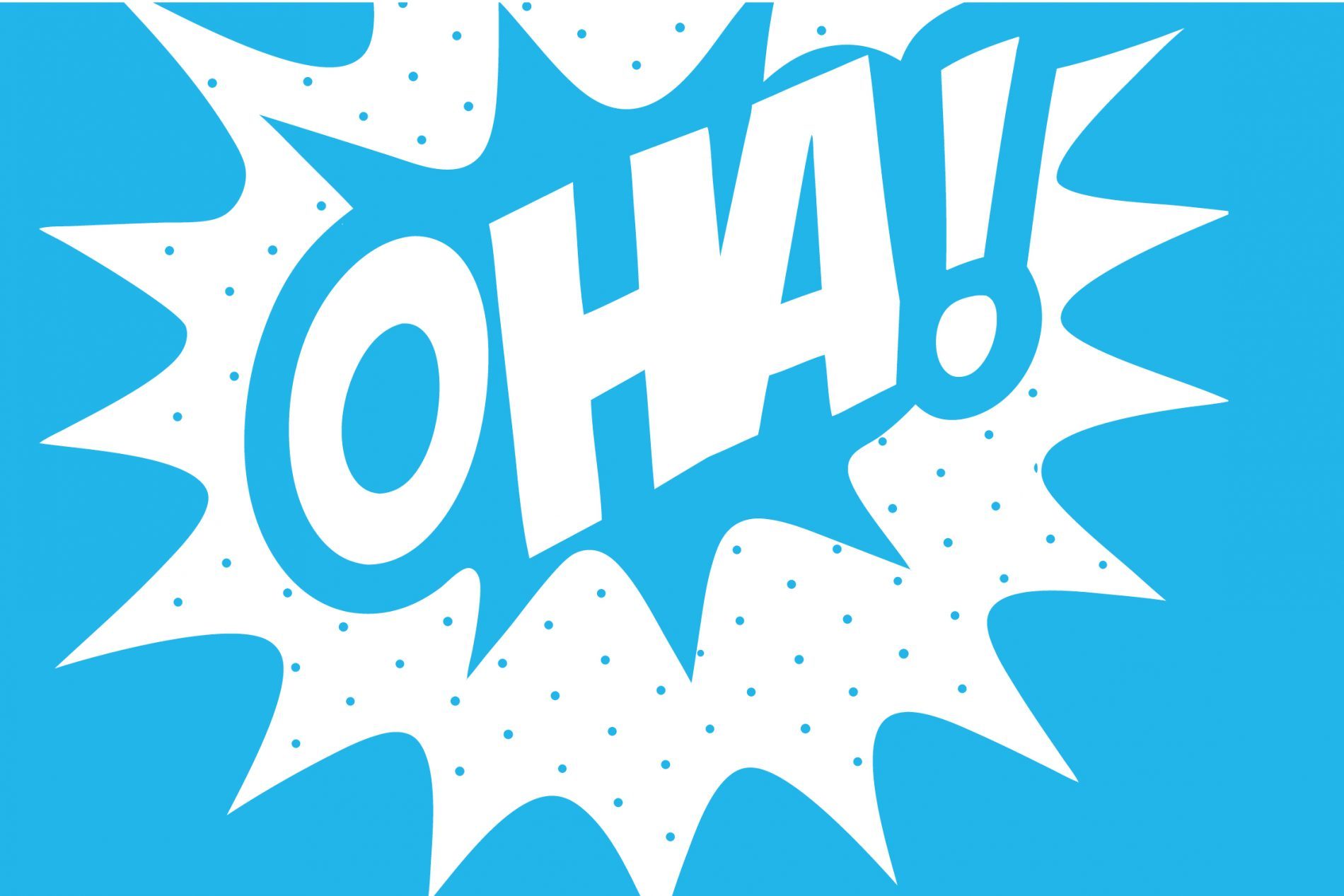 Grafik mit einem hellblauen Hintergrund und einer weißen Sprechblase, in der das Wort "Oha!" steht.