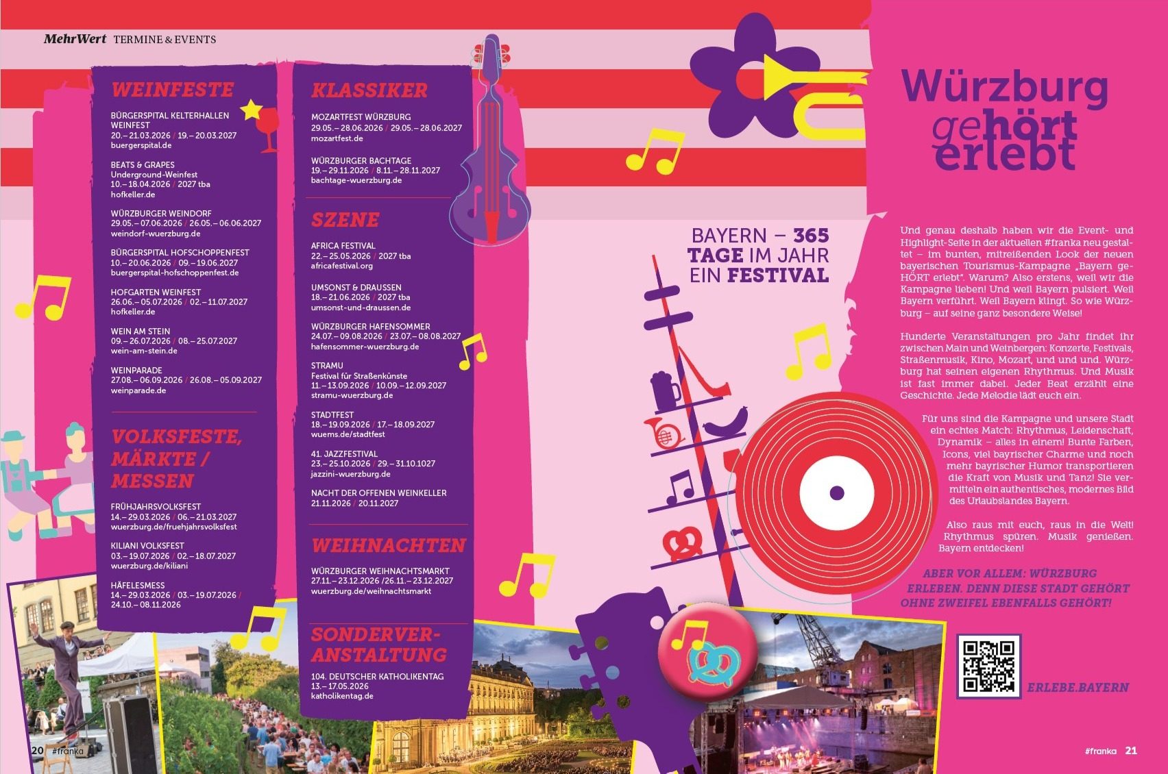 Buntes Festivalplakat mit Terminen f&uuml;r Veranstaltungen in W&uuml;rzburg, musikalischen Symbolen und einer lebhaften Gestaltung.